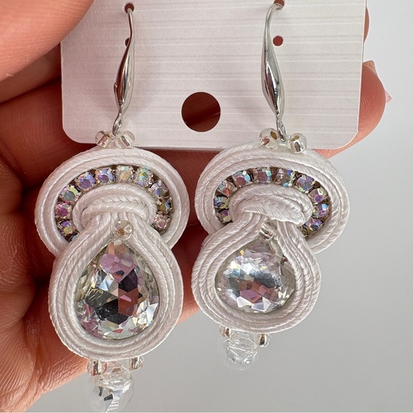 Handmade Earrings Soutache‎ handcrafted White - Picture 8 of 8